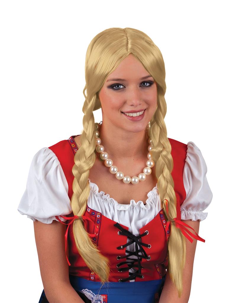 Περούκα Ξανθιά Με Χωρίστρα & Κοτσίδες