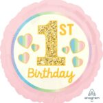 17" Μπαλόνι 1st Birthday Ροζ και Χρυσό