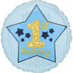 18" Μπαλόνι 1st Birthday Boy αστέρια μπλε & χρυσό