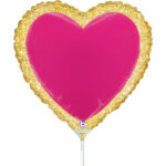 Mini Shape Μπαλόνι Φούξια Καρδιά με χρυσό περίγραμμα
