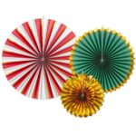 Χάρτινες βεντάλιες Πράσινο-Κόκκινο-Χρυσό (3 τεμ)