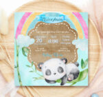 Προσκλητήριο βάπτισης Αρκουδάκι Panda Rainbow