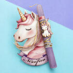 Λαμπάδα Μονόκερος Αρωματική με Ξύλινο Κάδρο