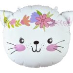 Μπαλόνι άσπρη Γατούλα με Λουλούδια 18"