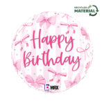 18" Μπαλόνι ροζ Φιόγκοι 'Happy Birthday'