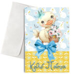 Πασχαλινή Κάρτα Παπάκι με λουλούδια