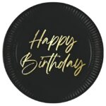 Πιάτα φαγητού μαύρα Elegant Birthday (8 τεμ)