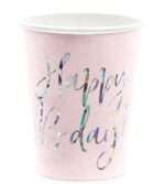 Ποτήρια πάρτυ απαλό ροζ "Happy Birthday"  (6 τεμ)