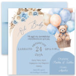 Προσκλητήριο Βάπτισης - Αρκουδάκι Boho