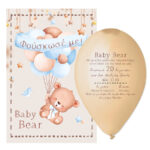 Προσκλητήριο Βάπτισης μπαλόνι Αρκουδάκι