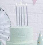 Ψηλά Κεράκια τούρτας Ασημί (12 τεμ)