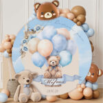 Στρογγυλή Αφίσα Βάπτισης Αρκουδάκι Boho