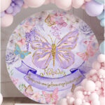 Στρογγυλή Αφίσα Βάπτισης Πεταλούδα - Image 2