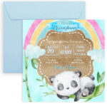 Προσκλητήριο βάπτισης Αρκουδάκι Panda Rainbow - Image 2