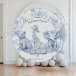 Αφίσα Βάπτισης - Blue Toile Ζώα Της Ζούγκλας Στρογγυλή 1,30m - Image 2