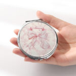 Καθρεφτάκι Ροζ Φιόγκος Ασημί Στρογγυλό