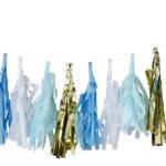 Γιρλάντα Tassel με φούντες Χρυσό/ Λευκό / Σιέλ - 2μ