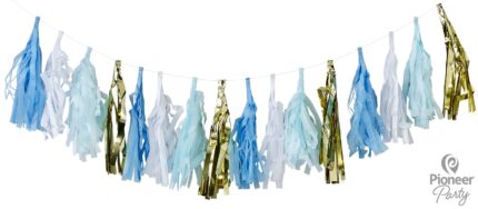 Γιρλάντα Tassel με φούντες Χρυσό/ Λευκό / Σιέλ - 2μ