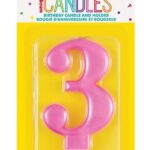 Κερί  3 Μεταλλικό Ροζ / 8 εκ.