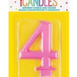 Κερί  4 Μεταλλικό Ροζ / 8 εκ.