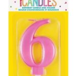 Κερί  6 Μεταλλικό Ροζ / 8 εκ.