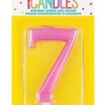 Κερί  7 Μεταλλικό Ροζ / 8 εκ.