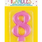 Κερί  8 Μεταλλικό Ροζ / 8 εκ.