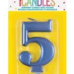 Κερί  5 Μεταλλικό Μπλε / 8 εκ.