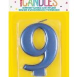 Κερί  9 Μεταλλικό Μπλε / 8 εκ.