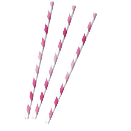 Καλαμάκια Χάρτινα Ριγέ Ροζ Hot Pink /12 τεμ
