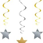 Κρεμαστά Διακοσμητικά 66εκ Αστέρια /star Χρυσό και Ασημί / 3 τεμ