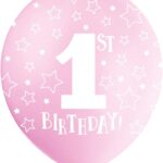 Μπαλόνια περλέ ρόζ 12  1st Birthday  / 5 τμχ.