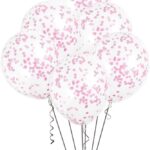 Μπαλόνια Λατέξ 12 Διάφανα με Ροζ Κονφετί / 6 τεμ