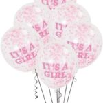 Μπαλόνια Λατέξ 12 Διάφανα It's a Girl με Ροζ Κονφετί / 6 τεμ