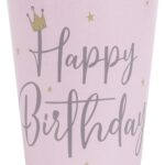Ποτήρια Χάρτινα Ροζ με στέμα  266ml Happy Birthday /8 τεμ