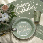 Πιάτα 23 εκ Happy Birthday Λαδί και Χρυσό / 10 τμχ.