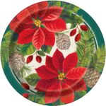 Πιάτα Χάρτ. Γλυκού Red & Green Poinsettia /Πουασέντια 8 τμχ