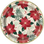 Πιάτα Χάρτινα 23εκ Red & Gold Poinsettia /Πουασέντια  8 τμχ