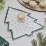 Χριστουγεννιάτικα  χάρτινα Πιάτα με Τυπωμένα Άσπρα και Πράσινα Δενδράκια / 8 τεμ