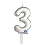 Κερί Tiny Plump Ασημί 7εκ Νούμερο 3